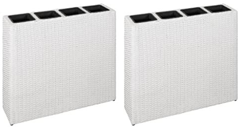vidaXL 2X Hochbeet mit 4 Töpfen Blumenkübel Blumentopf Pflanzkübel Sichtschutz Pflanzgefäß Blumenkasten Pflanztopf Poly Rattan Weiß