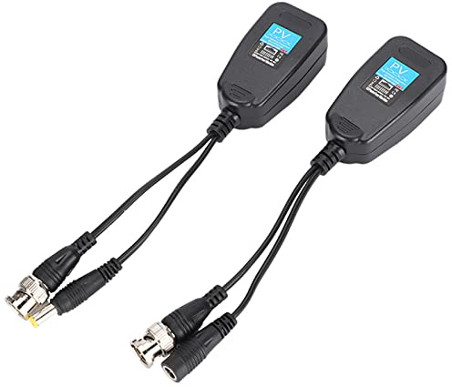 Socobeta Ricetrasmettitore video BNC Balun RJ45 a video BNC Pratico mini CCTV Coassiale Ricetrasmettitore video Balun Passivo Convertitore cavo RJ45 con connettore di alimentazione