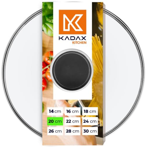 KADAX Glaslock Med Handtag Av Silikon - Värmebeständigt För Kruka ⌀ 14-30 cm, Universellt I Olika Storlekar Med Ånghål, Lätt Grytlock, Runt (20 cm, Svart)