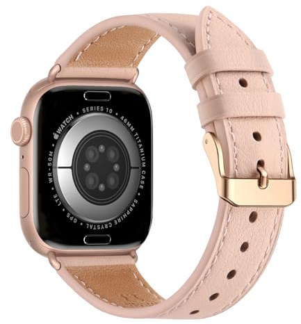 QAZNZ Genuine Leather Straps for Apple Watch Strap for Women Men Dressy | 44mm 45mm 42mm(Series 1 2 3) 46mm 49mm,Replacement Wristband for iWatch SE 1/2/3 Series 11 10 9 8 7 6 5 4 Ultra 3/2/1 Office