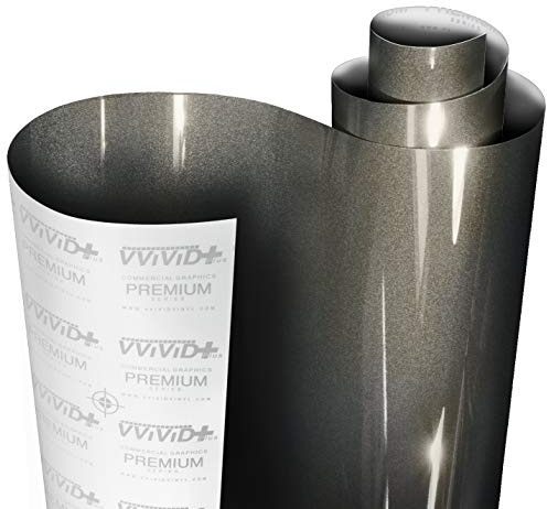 VViViD+ Ultra Gloss Candy Metallic Charcoal Grey Vinyl Car Wrap Premium Paint Replacement Film Roll with Nano Air Release Technology, Stretchable Protective Cap Liner, Self Adhesive (1ft x 5ft)
