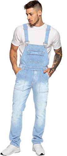 Enzo Herren Ezd390 Ven Denim Dungarees Overalls,Bleach, 34W