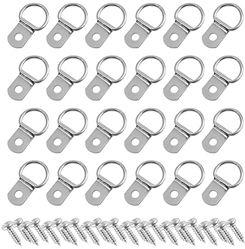 D Ring,Fija Cuadros,Colgador Cuadros,100Pcs Argollas de Acero,Gancho Marco | de Fotos Fotos Espejos Lona Cuelga Facil Ganchos para Colgar Cuadros con Screws Plata