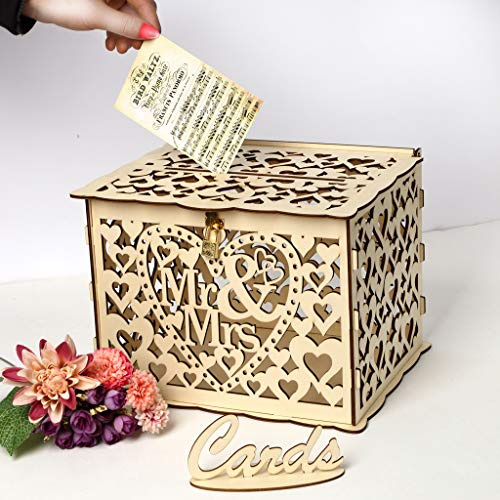 Alnicov Rustic Wedding Decorations - Card Box with Lock for Reception, Bridal Shower, Anniversary