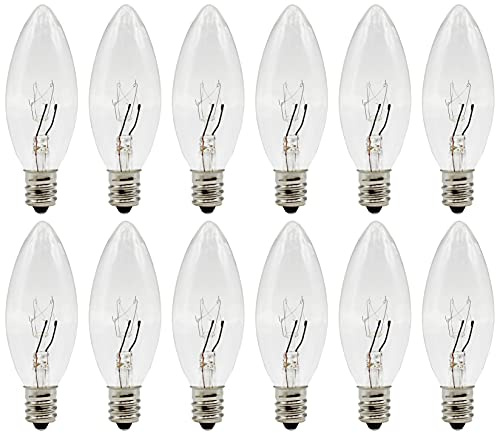Creative Hobbies Replacement Incandescent Light Bulbs for Electric Candle Lamps, Window Candles, & Chandeliers - 5 Watt Candelabra, Clear, Steady Burning, 120v 5w Bulb - Pack of 12