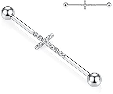 14 g industripiercingsmycke kirurgiskt stål industriell barbell 38 mm lång ställningsstång industriell bar med CZ stenlagd brosk örhänge helix barbell för kvinnor män, 38 mm, Rostfritt stål, Kubisk