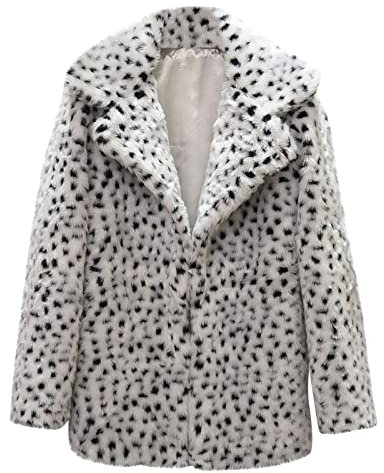 Masrin Kunstpelz Mantel Damen Mode Leopard Pelzmantel Warme Winterjacke Langarm Plüsch Mantel mit Revers Cardigan Bluse mit offener Naht Übergangsjacke Wintermantel Oberbekleidung