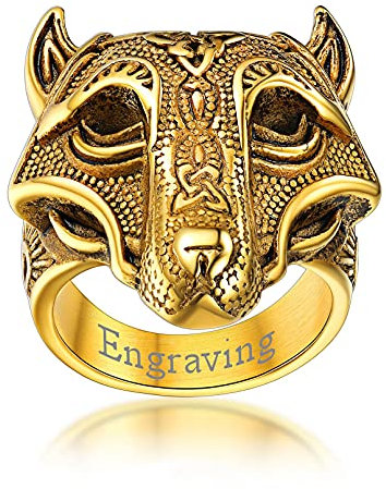 FaithHeart personalisierter Retro Wolfskopf Ring für herren Männer Punk Vintag Keltischer Knot Siegelring Statement Ring Partner Ring Freundschaftsring für Geburtstag Weihnachten