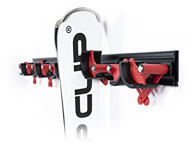 Flip Clip Regular5 A Supporto Universale Da Parete per Sci, Snowboard, Attrezzi Domestici e Da Giardino | In Acciaio, Alluminio e Plastica Rinforzata in Fibra Di Vetro | Rosso