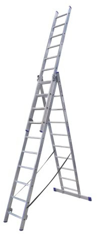Alumexx Schiebeleiter 3-Teilig - Stehleiter - Kombinationsleiter - Ausziehleiter - Mehrzweckleiter - Alu Leiter - Doppelsprossenleiter (3 x 10 Stufen)