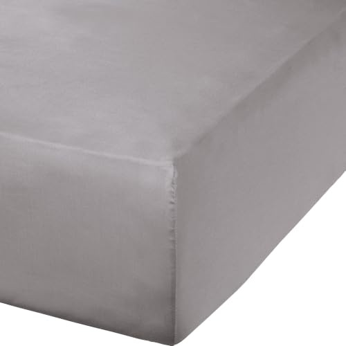 Erwin Müller Spannbettlaken Mako-Satin, Spannbetttuch Landshut - seidig weich, temperaturausgleichend, mit Rundumgummi - Silber Größe 90x190 cm - 100x200 cm