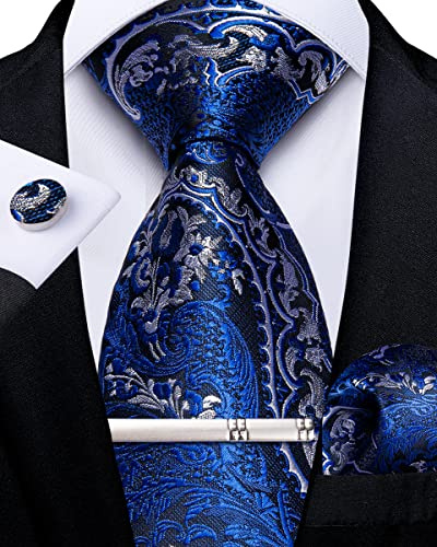 DiBanGu Cravate pour homme en soie cachemire floral et boutons de manchette carrés de poche Ensemble de cravates classiques formelles pour fête de mariage, taille unique