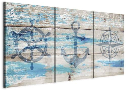 murando - Leinwandbild Motive Holzoptik Anker, 60x30 cm, 3-teilig, modern | Hochwertige Leinwand, sofort aufhängbar, ideal fürs Wohn- oder Schlafzimmer, wasserfest und lichtecht, langlebig, stilvoll