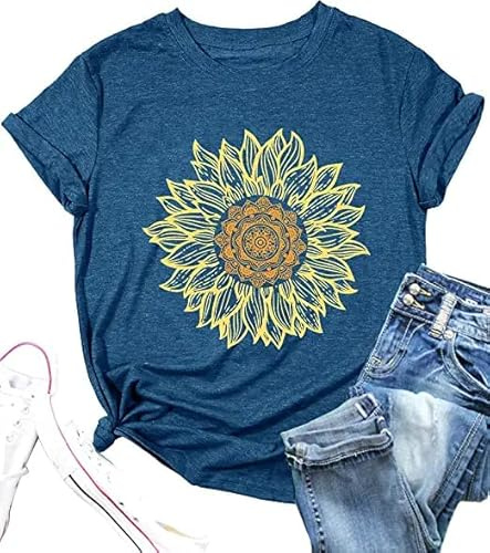 Sunflower Shirts Women Flower Graphic T-Shirts Inspirational Tees Casual Faith Shirt Short Sleeve Tops
