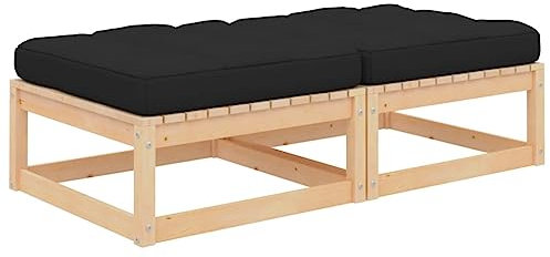 INLIFE Gartenhocker mit Kissen 2 STK. Massivholz Kiefer,Anthrazit,19.7KG
