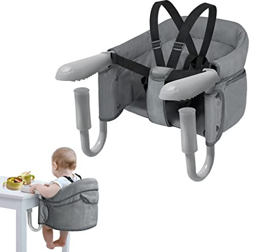 TRMLBE Baby Tischsitz Faltbar Sitzerhöhung Babysitz mit Rutschfest Klemmen Babystuhl Boostersitz für 2-8cm Dicke Tische Kinder Essen Stuhl für zu Hause und Unterwegs Grau