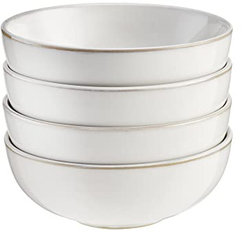 Cooks Professional Set of 4 Nordic Cereal Bowls with Reactive Glaze | 16cm Large Modern Stylish Ceramic Stoneware Soup or Dessert Bowls | Microwave, Dishwasher, Oven & Freezer Safe Dinnerware | White