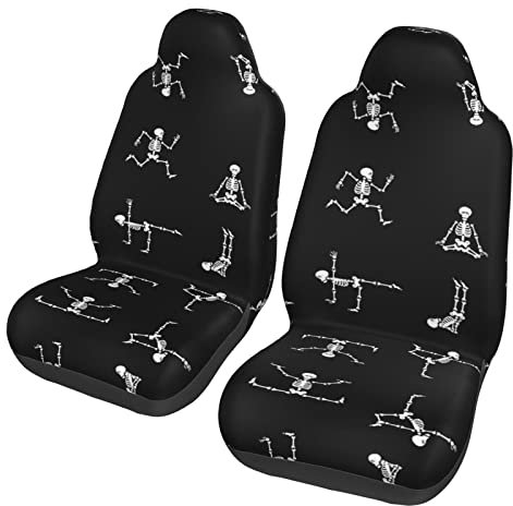 BURGHR Vordersitzbezüge mit Totenkopf-Motiv, 2 Stück, Auto-Sitzbezüge, Autozubehör, universell passend für die meisten Autos