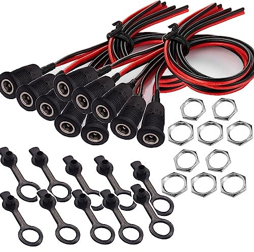 RUNCCI-YUN 10Pezzi 5.5 mmx2.5 mm Connettori DC a Pannello Jack,Alimentazione DC Presa,Per Connettore Femmina da Pannello CCTV Home Security Surveillance Camera