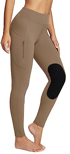 baleaf Pantalones de equitación para mujer, de invierno, con ribete en las rodillas, resistentes al agua, con forro para teléfono móvil, para mujeres y niñas, marrón chocolate, XL