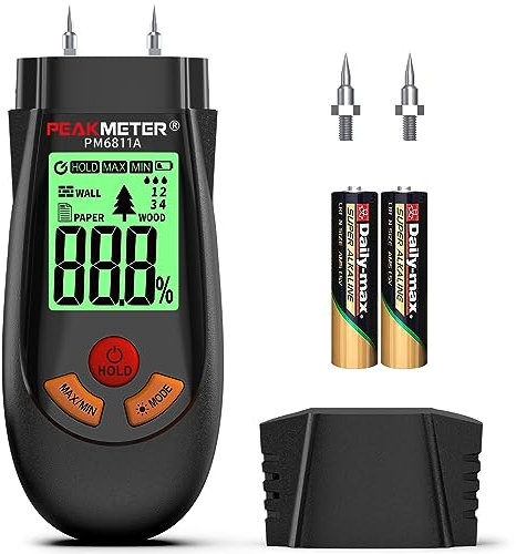 Feuchtigkeitsmessgerät, Feuchtigkeitsmesser Mit Batterie und LCD-Display, geeignet für die schnelle Bestimmung des Feuchtigkeitsgehalts von Rohholz, Papier, Sperrholz, Gipswände, Bodenbeläge, etc.