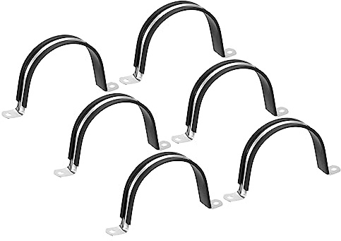 sourcing map 6Pcs 77mm Cable Clamp Rubber Pipe Strap Hose Clamp U Shape | Rubber Cushioned 304 Stainless Steel Metal Clamp Tube Holder for Tube Pipe Wire