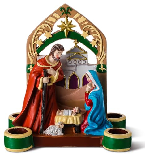Nativity Advent Decorations Advent Candle Holder Holy Family Nativity Scene with Arch Candle Holder Religious Decors for Christmas Supplies(Multicolor)