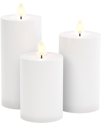 goobay 64786 - Set di 3 candele a LED con telecomando/luci elettriche per esterni, fiamma tremolante realistica, funzione timer, candele LED senza fiamma, funzionamento a batteria/bianco