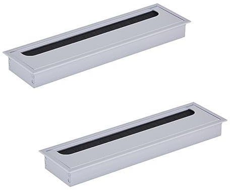 HOOZ 2X Kabeldurchführung Schreibtisch, 280mm Aluminium Kabeldurchlass mit Bürstendichtung, Kabeldurchführung Tisch für Tisch Büro Arbeitsplatten, Kabelkanal für Möbel und Schreibtisch (Rechteckig)