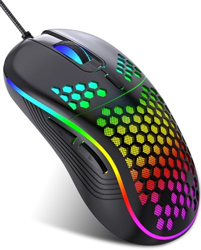 JYCSTE Wired gaming mouse, RGB backlighting and 7200 adjustable DPI, ergonomic and lightweight USB computer mouse with high-precision sensor for Windows PC & laptop gamers (Black)