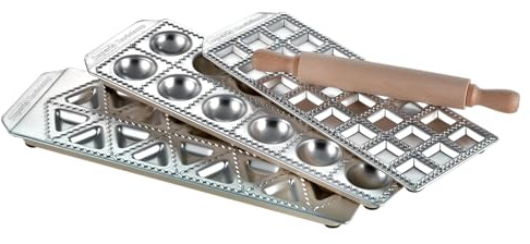 Imperia Raviolamp Ligne Classique. Moule à raviolis Fabriquè en Italie. Accessoire pour machine à pâtes. Accessoire de cuisine pour pâtes fraîches. Avec rouleau à pâtisserie (Raviolamp tris)