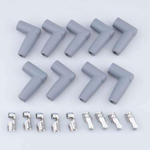AC PERFORMANCE 90 Degree HEI Silicone Spark Plug Rubber Boot Terminal Kits for 7mm-8.5mm Wire, Pack of 9