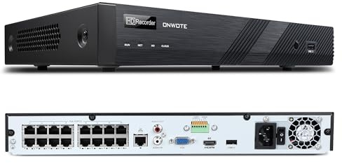 ONWOTE 6K 12MP 16 Channel PoE NVR, Smart AcuSearch, 16CH Security Video Audio Recorder (Built-in 16 PoE Ports), Only Work with ONWOTE 12MP/4K 8MP/6MP/5MP POE IP Cameras, Support 20TB (No HDD Included)
