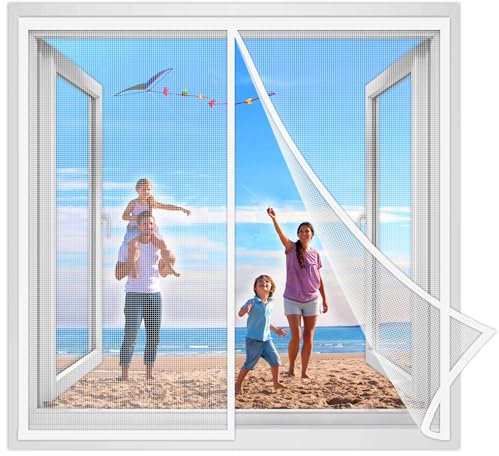 Magnetische FliegengitterFensteren, 120x165 cm Magnet Fliegengitter Fenster, wiederverwendbares Insektenschutzgitter für Allergiker Luft kann frei strömen Weiß Verstärkte