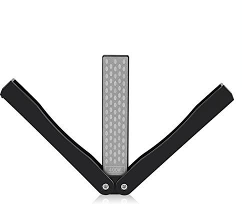 Outdoor Camping Folding Double Sided Knife Sharpener 400/600 Grit Double-Sided Scissor, Pruners, Loppers or Blade Sharpening Stone for Garden Outdoor Camping Kitchen (Black)