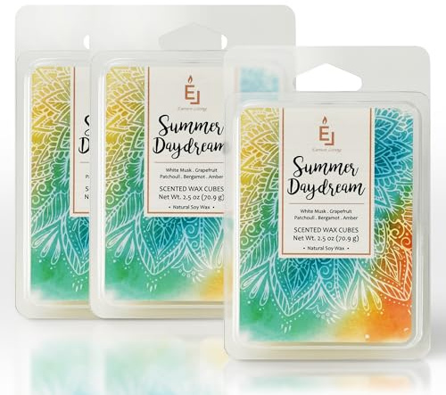 Earnest Living Duftwachs-Schmelzen Summer Daydream Weißer Moschus Grapefruit Patchouli Bergamotte Bernstein Wachswürfel Pack Heimwärmer Tart Elektrische Kerze Aroma Dekoration 256 Gramm (3-Pack)