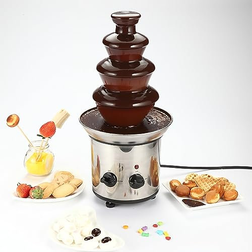 IMOSEI Máquina de fondue de chocolate, fuente de chocolate con 4 niveles, torre de fondue de chocolate de acero inoxidable de grado alimenticio, para restaurantes, bodas y fiestas