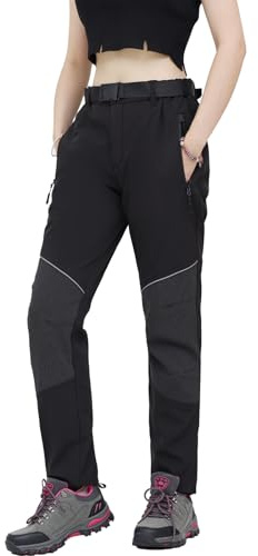 WORK IDEA - Pantalones de senderismo para mujer, material impermeable, corte elástico, calor durante el invierno, cremalleras de contraste, L