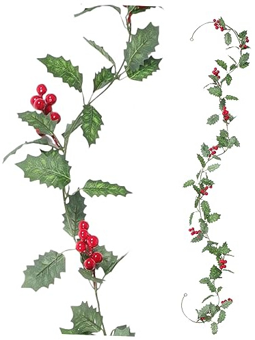 Cabilock 4 Pièces décoration de Noël Vigne décorative Fleur Rouge rotin avec des Feuilles rotin Fleur Rouge Lierre Artificiel liere artificiele Faux rotin Vigne Suspendue de noël rotin PE