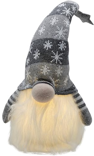 Bambelaa! Weihnachtswichtel Figuren LED Wichtel Deko Figur Beleuchtet Trolle Stehend Weihnachtsdeko Amerikanisch Weihnachten Dekoration Winterliche Tisch Innen Batteriebetrieben (Grau, 41 cm)