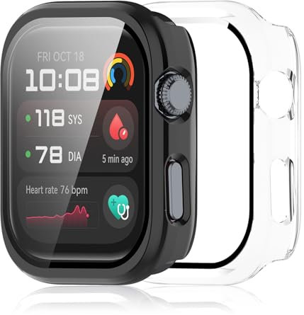Haofun 2 Piezas Fundas Compatible con Huawei Watch D2, para Protector Pantalla Cristal Templado HD Protección Completa PC Dura Estuche Case - Transparente + Negro
