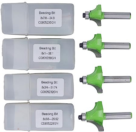 NDNCZDHC Lot de 4 embouts de toupie arrondis à tige de 8 mm, 5/8 po, 3/4 po, 7/8 po, 1 po, pour bois massif, panneaux stratifiés, MDF, contreplaqué