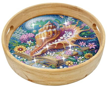 DIY 5D Diamond Art Painting Handmade Wooden Tray Dinner Plate DIY diamond painting kits for adults Round 21.5cm/8.5inch(S12)