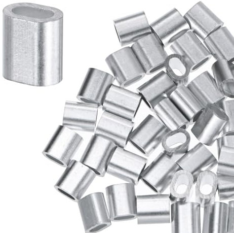 M METERXITY 50 Piezas de Manguitos de Aluminio para Crimpar En Bucle, 2mm 5/64 Manguitos de Un Solo Barril Redondo para Cables Y Cuerdas de Alambre Ferrule para Crimpar