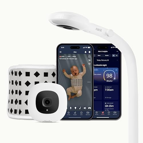 Nanit Pro Babyphone mit Kamera - Bodenständer & Atemüberwachung - Weiß | Sensorfreie Atembewegungsüberwachung - Persönliche Schlafberatung - Gegensprechfunktion - Nachtsicht - Temperaturmessung