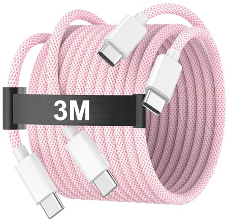3M USB C to USB C Charging Cable for iPhone 16 15, 60W Long Type C to C Charger Cable Cord for iPhone 16/ 16 Plus/16 Pro/16 Pro Max/15/15 Plus/15 Pro/15 Pro Max, iPad Pro/Air/Mini, MacBook, Pink | 60W Long Type C to C Charger Cable Cord for iPhone 17/17 Pro/17 Pro Max/Air/16 15 Pro Max, iPad Pro/Air/Mini