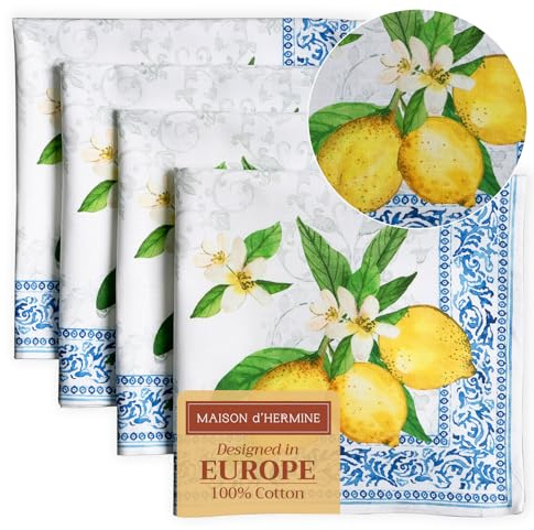 Maison d'Hermine Stoffservietten 100% Baumwolle (45 cm x 45cm, 4er-Set) | Wiederverwendbar, quadratisch, waschbar, ideal für Dinnerpartys, Hochzeiten und Frühjahr Sommer - Cedrat