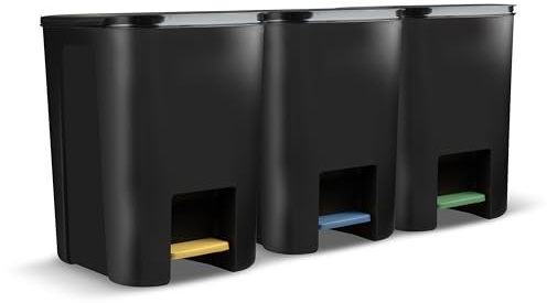 Go Practic Mülleimer Küche Mülltrennsystem Set 3 Stück 25 L Abfalleimer Müllbehälter Mit Pedal Treteimer Kunststoff Mülltrennung Müllsystem Graphitschwarz