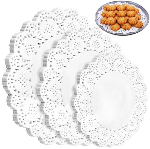 Jidyllic Dentelle Napperons Papier,150 Pcs Napperon en Papier Rond Tortenspitze Papier Runde Spitze Papiermatten Tischsets pour Décorations de Mariage de Fête