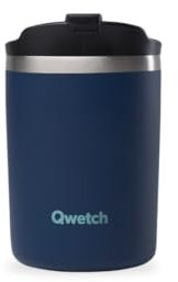 QWETCH -Travel Mug 240ml Azul Noche- Termo Café & Té en Acero Inoxidable - 6h Caliente & 12h Frío - Sin BPA, Hermética, Taza Térmica de Viaje Compacto